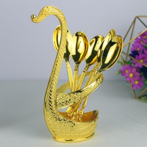 Spoon set with swan stand